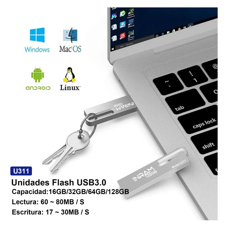 Kit 2 Memoria Usb 3.0 U311 128gb Alta Velocidad Plateado