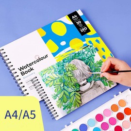 A4/A5 Watercolour Sketchbook 30 Sheets 190gsm Thick Paper Drawing Pad Removable Spiral Scrap Book for Adults Painting Drawing and Sketching Wet/Dry Mixed Media