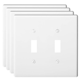 2-Gang Toggle Light Switch Wall Plate Double Switch Decorator Plate Covers, Dual Switch Faceplate Standard Size 2-Gang 4.48" x 4.57" (Standard-Size, 4-Pack,White)