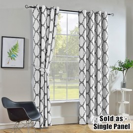 Melodieux Moroccan Fashion Thermal Insulated Grommet Room Darkening Curtains for Living Room, 52 by 84 Inch, Off White/Grey (1 Panel)