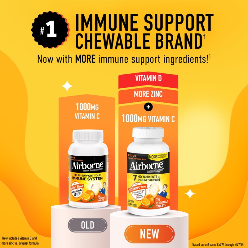 Airborne Vitamin C 1000mg (per Serving) - Citrus Chewable Tablets