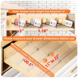 MUDEELA Clear Spice Drawer Organizer, 4 Tier- 2 Set (8 Packs) Spice Rack for Drawer, Expandable From 11" to 22" Kitchen Seasoning Organizers and Storage for Drawer (Jars not included)