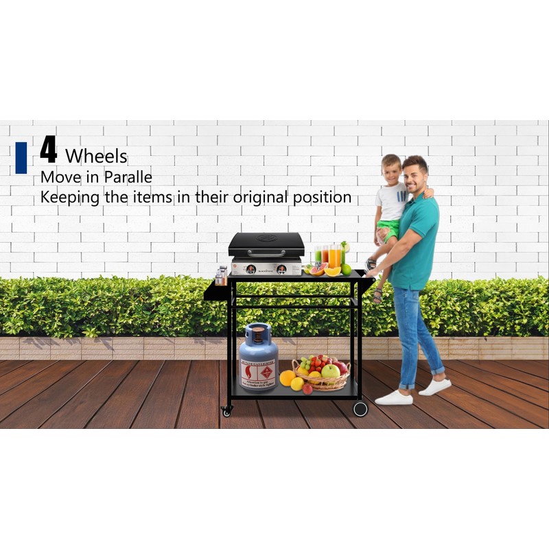 Koutemie Outdoor Grill Cart Table with 4 Wheels for Blackstone
