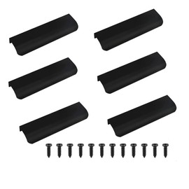 Cabinet Handle, 6 Pcs 80mm Black Aluminum Home Kitchen Cabinets Drawers Collection Long Center Finger Edge Pull Tab Handle,with 12Pcs Screws for Kitchen Bedroom Furniture