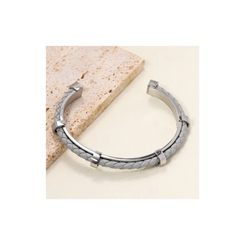 Brazalete De Cuero Trenzado Unisex, Ajustable Y Abierto