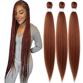KAVSORAPI Braiding Hair 36 Inch Pre Stretched Hair Long Straight Crochet Braids Yaki Texture Synthetic Fiber 3 Packs (350#/Ginger)