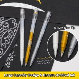 YUANCHENG Gold Silver White Gel Pens, 4 Pack, 0.8 mm Extra Fine Point Gel Ink Pens. Suitable for Black Paper Drawing, Card Making, Artists Drawing. Sketching, White Gel Pen for Art Highlight