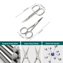 BEZOX Professional Cuticle Scissors Set, Multifunctional 2 Pieces Scissors with Finely Curved Cutting Surface for Hair, Paper, Handicrafts etc.