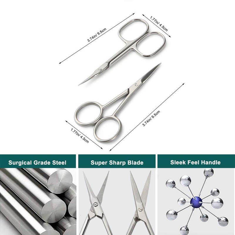 BEZOX Professional Cuticle Scissors Set, Multifunctional 2 Pieces Scissors with