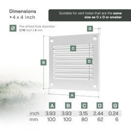 Vent Systems 4'' x 4'' Inch (Overall Dimensions) - White - Air Vent Cover Metal Air Return Grill with Built in Pest Guard Screen HVAC Vent Duct Cover for Home Improvement