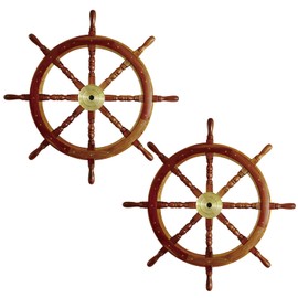 Tatuo 2 Pcs Ship Wheel Wall Decor Nautical Wooden Ship Wheel Wall Art Wood Beach Boat Ship Steering Wheel Pirate Decorations for Home Bedroom(12 Inch)