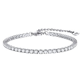 FOCALOOK Bracelet for Women 3mm Clear Shiny Cubic Zirconia Tennis Bracelet Dainty Silver Eternity Bracelet | Size 7-9 Inch