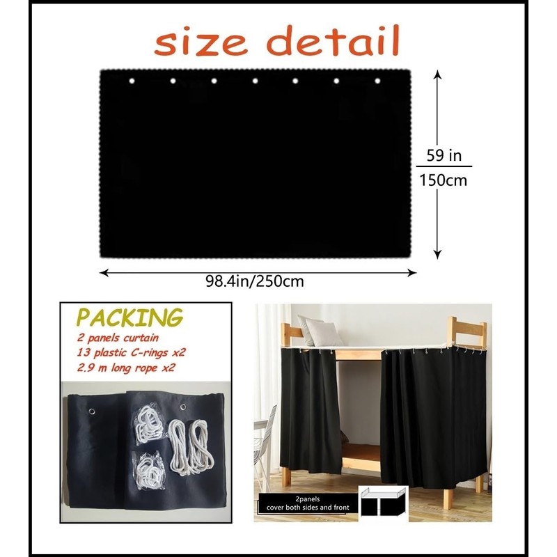 Teanea Full Size Bunk Bed Blackout Curtains Heavy-Duty for Bottom