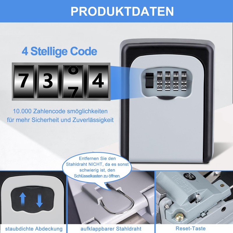 ZHEGE Key Safe with Number Code, 4-Digit Key Box with