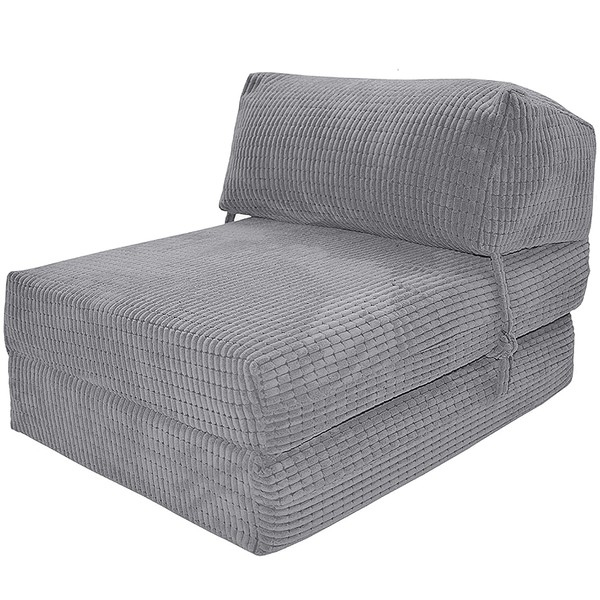Gilda | Futon Z Single Chair Bed (Jazz Cushion) - Deluxe Ocean Cord Fold Out Chair With Bounce Back Fibre Blocks Premium Block Work Range (Soft & Snugly)(Grey)