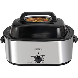 24 Quart Electric Turkey Roaster Oven with Glass Lid, Electric Roaster Oven with Self-Basting Lid, Full-range Temperature Control and Cool-Touch Handles, Silver Body and Black Lid