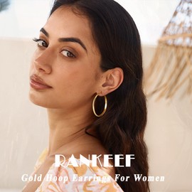 RANKEEF Gold Hoop Earrings For Women Large Gold Hoop Earrings Lightweight Chunky 14K Real Gold Plated