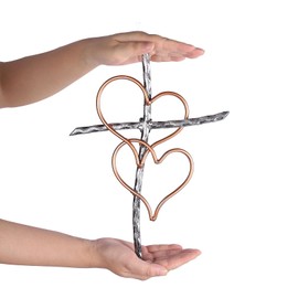 Imerance Wall Cross - Heart Metal Crosses Religious Wall Art for Wall - Wall Hanging Cross Wall Decor for Living Room Bedroom Wedding Decor(Entwined Hearts)