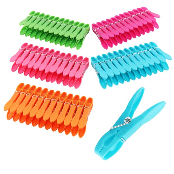 Set of 60 Clothes Pegs, Windproof Clothes Pegs, Plastic for Washing Line, Strong Grip Washing Pegs for Indoor and Outdoor Use Clothes Airer