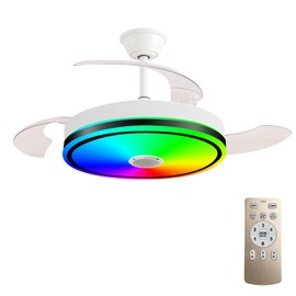 42'' Retractable Hanging Fan with Lights, Smart Fan Light with Bluetooth Speaker, App Control for Dimming & RGB Color Change Reversible Bedroom Living