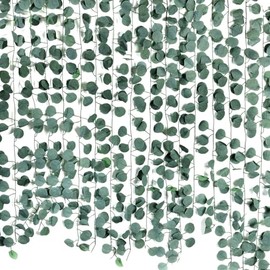 ARTKAIKE - Guirnalda de vides artificiales para decoración de mesa, hojas de vegetación sintética, primavera, diseño de dólar plateado para bodas, Navidad, hogar, recámara, fiesta, chimenea, pared (9