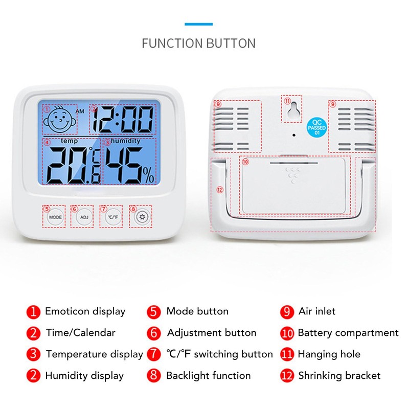 Digital Hygrometer Indoor Thermometer,Accurate Measurement Room Thermometer,Backlight Alarm Function Indoor
