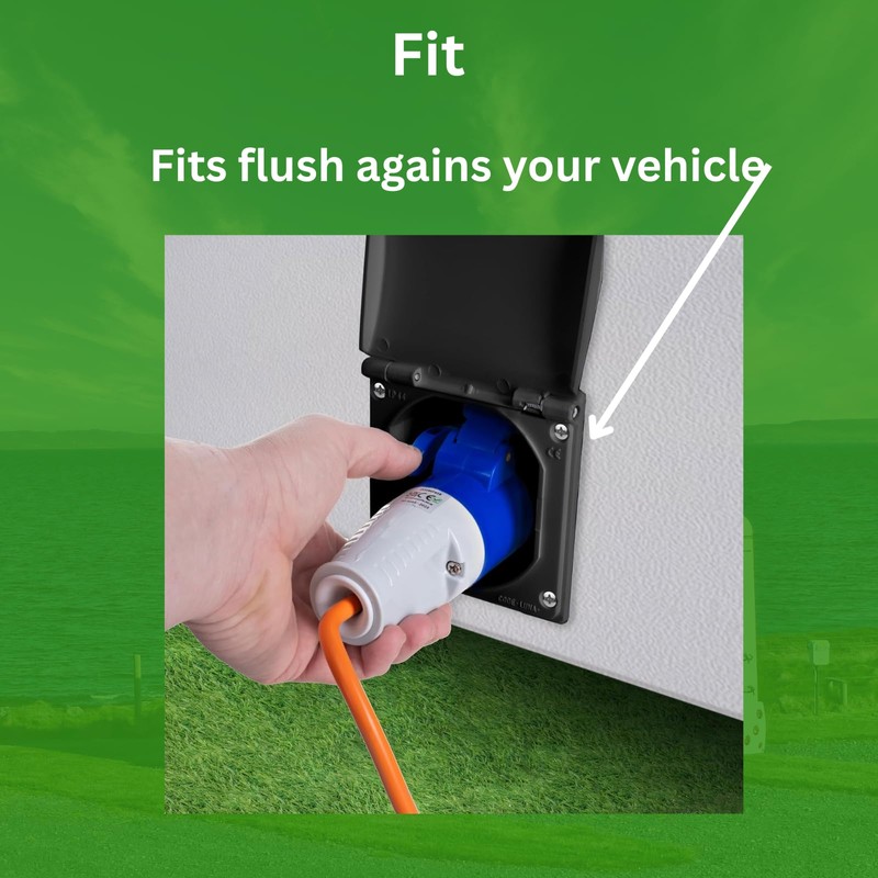 Flush Mounted 240V 16A Caravan Socket with Hinged Lid –