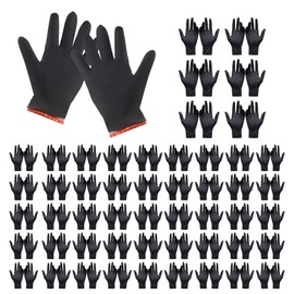 ZXFUTURE 50 Pieces Disposable Grilling Gloves with 1 Pair of Washable Cotton Lined Powder Latex-Free Nitrile Gloves (Black, Large)