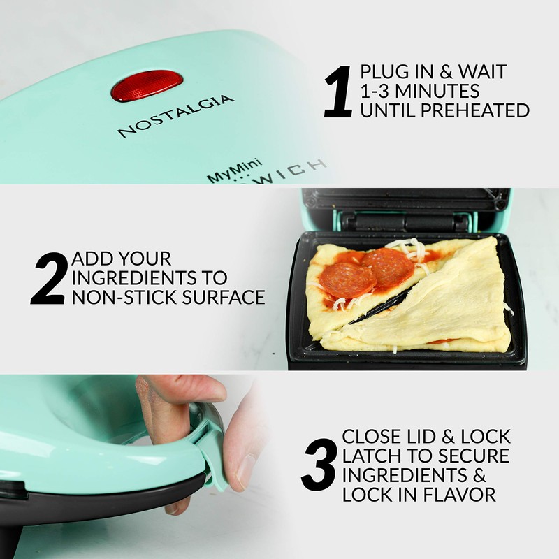 Nostalgia MyMini Personal Sandwich Maker, Nonstick Panini Press, Pizza Pockets,