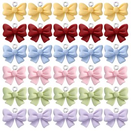 Resin Bow Charms Pendant Set Flatback Bowknot Beads Pendant for Bracelets Colourful Bow Bracelet Pendant Charms Set Pendant Bow Bracelet Charms for Bracelets Kawaii Bow Jewellery Pendant