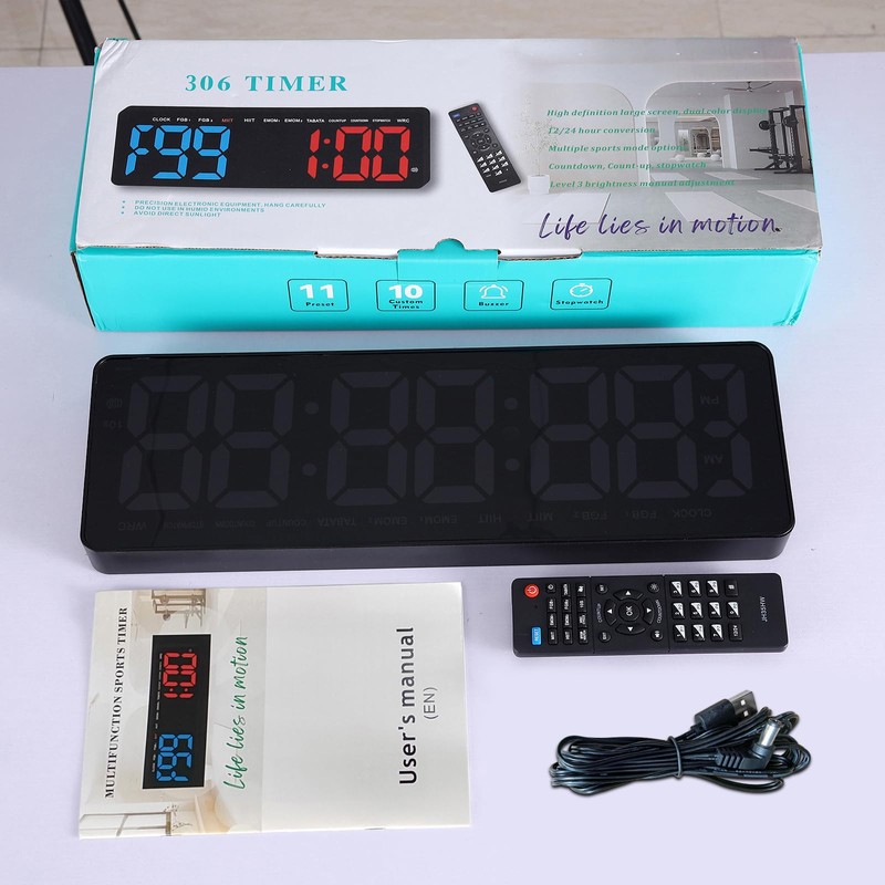 AnExer 13" Gym Timer Clock, Workout Interval Timer with Remote