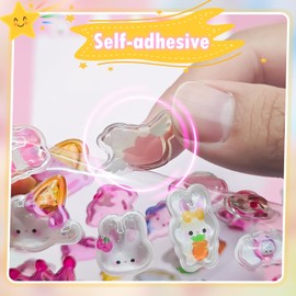 3D Puffy Stickers, Cute Cartoon Pink Bunny & Purple Ghost Designs, Kawaii Soft Resin Reusable Decorative Patches for Scrapbooks, Planners, Journals, Laptops & Phone Cases