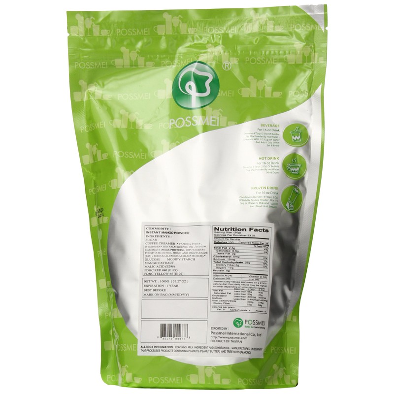 Possmei Bubble Tea Mix Instant Powder, Mango, 35.27 Ounce