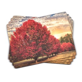 Pimpernel Crimson Trees Collection Placemats | Set of 4 | Heat Resistant Mats | Cork-Backed Board | Hard Placemat Set for Dining Table | Measures 15.7” x 11.7”