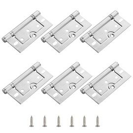 AUXBC 3 Inch Non-Mortise Hinges Iron Door Hinges Silver Heavy Duty Smooth Interior Door Hinge for Barn Doors, Cabinet Door, Garage Door, Front Door, French Door, Shower Door, 6pcs