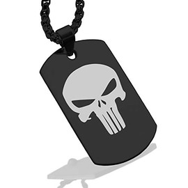 Comfort Zone Studios Stainless Steel Punisher Dog Tag Pendant Necklace, Black