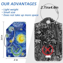 2 Luggage Tags, (1" Smaller Than Traditional) Perfect for Quick Luggage Identification with Stainless Steel Ring and Address Card for Travel and Luggage (Moon)