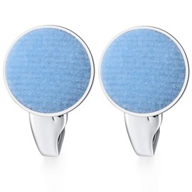 Honey Bear Round Fabric Cotton Velvet Cufflinks For Mens - Stainless Steel for Business Wedding Gift (Light Blue)