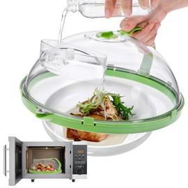 Microwave Splatter Cover With Steam Vent 10 In - Clear Microwave Cover With Water Steamer, Microwave Cover For Food Bpa-Free, Microwave Food Cover With Vents And Water Storage Box
