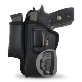 IWB Pistol Holster with Mag Pouch. Eco Leather Holsters for Most Mid & Full Sizes, Glock 17/22, 19/23, S&W, M&P, Beretta 92, RGR with Laser (Left). Universal Pistol Holster by Houston