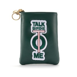 CROWNBLANKS PINKTEE Golf Valuables Pouch Funny Golf Accessories Bag with Zipper Master Green Premiun Leather Golf Tee/Ball Pouch for Women Men (TALK BIRDIE TO ME, Pink stripe)