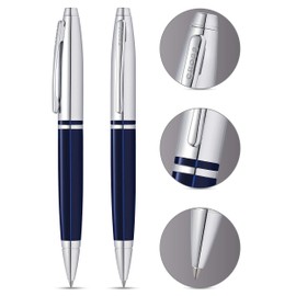 CROSS Calais Ballpoint Pen in Chrome and Blue Lacquer incl. Premium Gift Box – Refillable Medium Ballpen