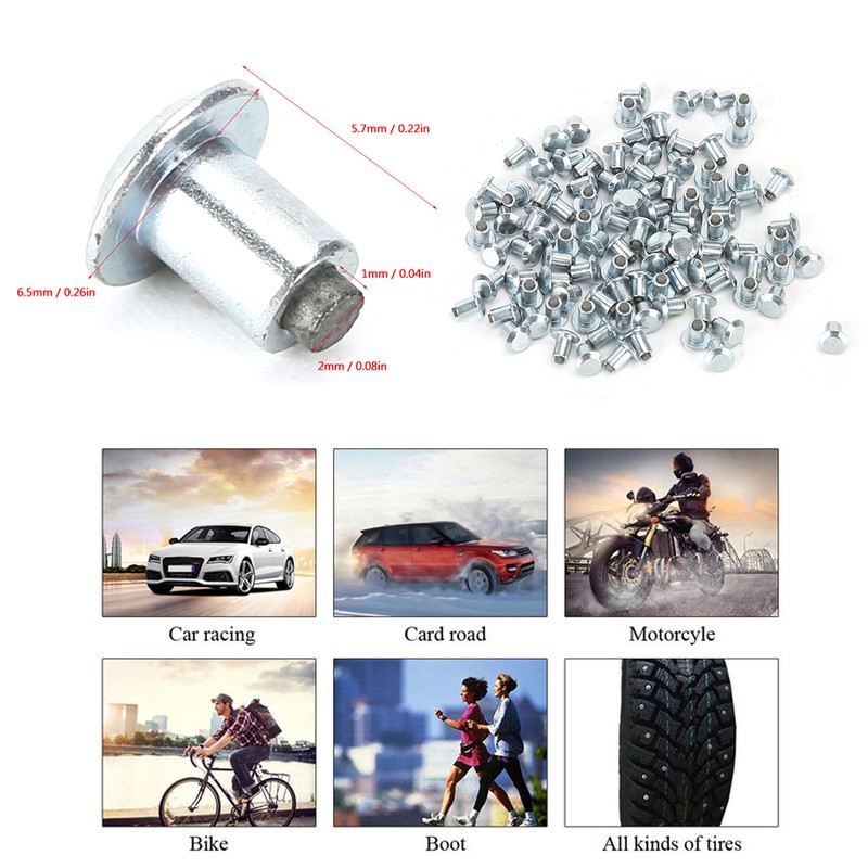 100Pcs 6.5mm 0.3in Wheel Tire Stud Screws Anti Slip Nails