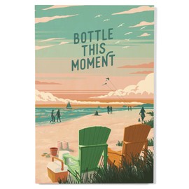 Lantern Press 12x18 Inch Premium Wood Sign, Ready to Hang Wall Decor, Painterly, Bottle This Moment, Beach Chairs,