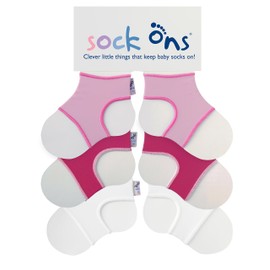 Sock Ons Baby Sock Holders 3 Pack Pink White and Fuchsia Great Value Pack Keep Baby, White, 1 x Fuchsia, 1 x Baby Pink