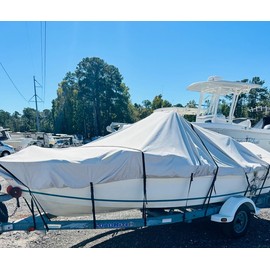 Tuszom 1200D 100% Waterproof Center Console Boat Cover with Motor Cover, Tear-Proof Trailerable Boat Cover for Center Console Boat with 13-19 Windproof Straps (Gray, 17' - 19' L, UP to 102" W)