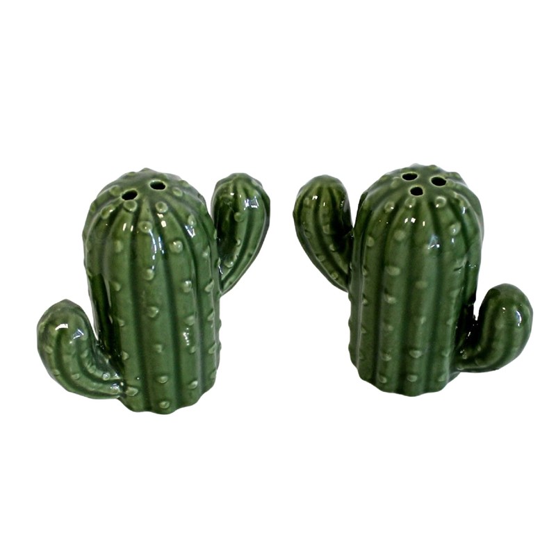 Hand-Painted Ceramic Cactus Salt and Pepper Set - Kitchen Dining