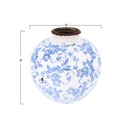 Creative Co-Op DF2720 8" H Terracotta Floral Transferware Pattern & Crackle Finish Vase, Blue