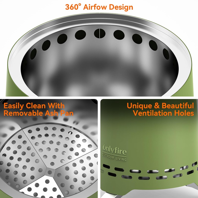 ONLYFIRE OUTDOOR LIVING 2-in-1 Smokeless Fire Pit with Pot Bracket