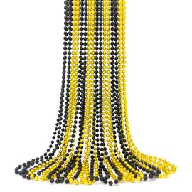 12 PCS Bead Necklaces, Black Gold Mardi Gras Beads, 32" Metallic Plastic Beaded Necklaces, Parade Throws Party Supplies Party Accessories for Christmas Xmas New Year Carnival Bridal Pirate Birthday